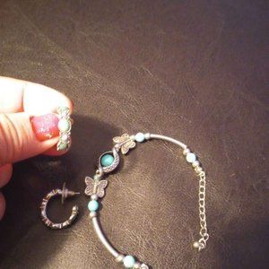 TURQUOISE AND SILVER BRACLETS AND EARRING SET